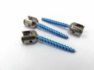Lumbar pedicle screws with rotating heads on white background