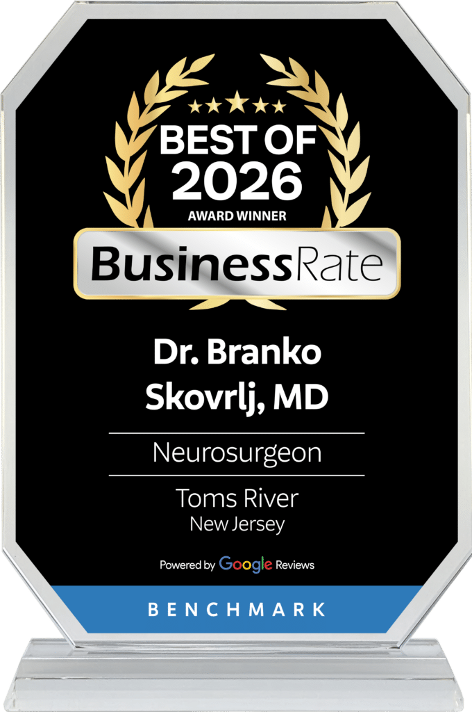 Best of 2026 Business Rate winner: Dr. Branko Skovrlj, MD, Best Neurosurgeon in Toms River." The award is set against a clean, professional background.