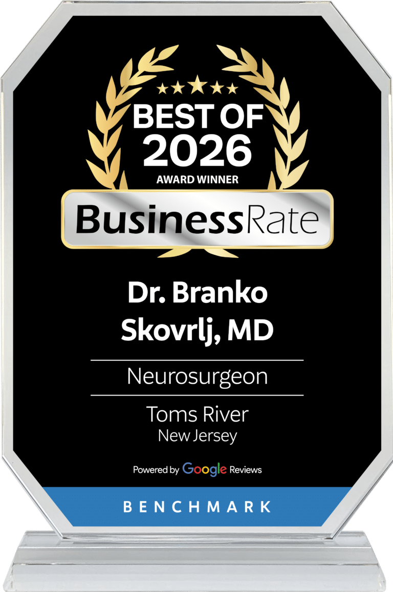 Best of 2026 Business Rate winner: Dr. Branko Skovrlj, MD, Best Neurosurgeon in Toms River." The award is set against a clean, professional background.